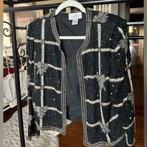 Laurence Kazar Black and Silver Sequin Blazer